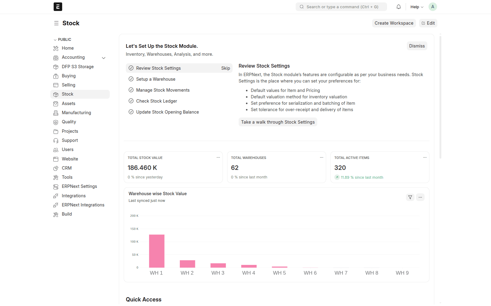 ERPNext Stock module dashboard